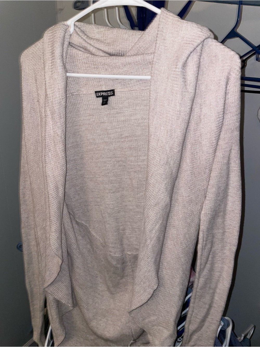 Express Hooded Open Cardigan Sweater - Light Beige